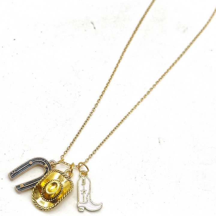 Baubles by B - Wholesale Pendant/Charm Necklace - Country Concert Charm Necklace Cowboy Hat Horseshoe Boots