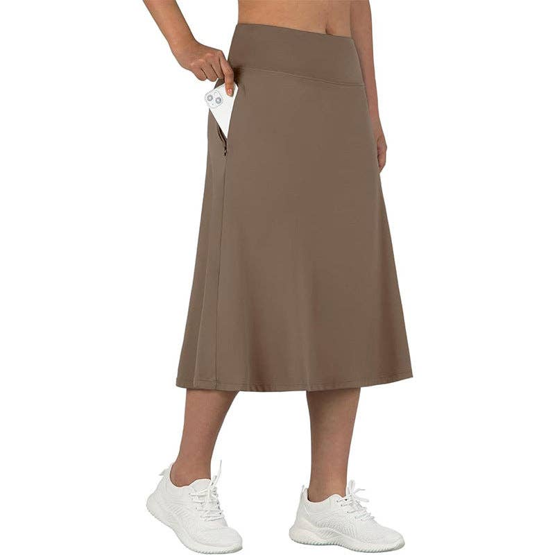 Suhkasana – wholesale Kjol - Dam – Damers högmidjade A-linjekjol med fickor – Ledig sportkjol3