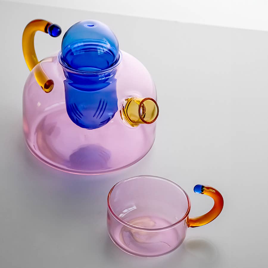 TUTU Home - Wholesale Tea Pot - "Contrasting" - Pink & Blue Cute Glass Teapot3