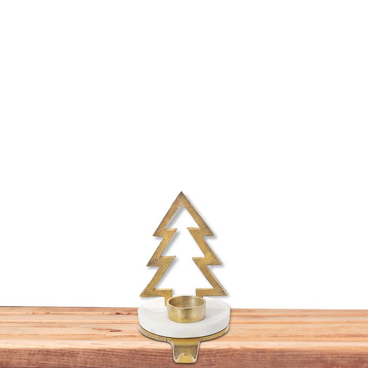 Gold Baum aus Metall und Marmor mit Teelichthalter, goldfarben für den Großhandel auf Faire
