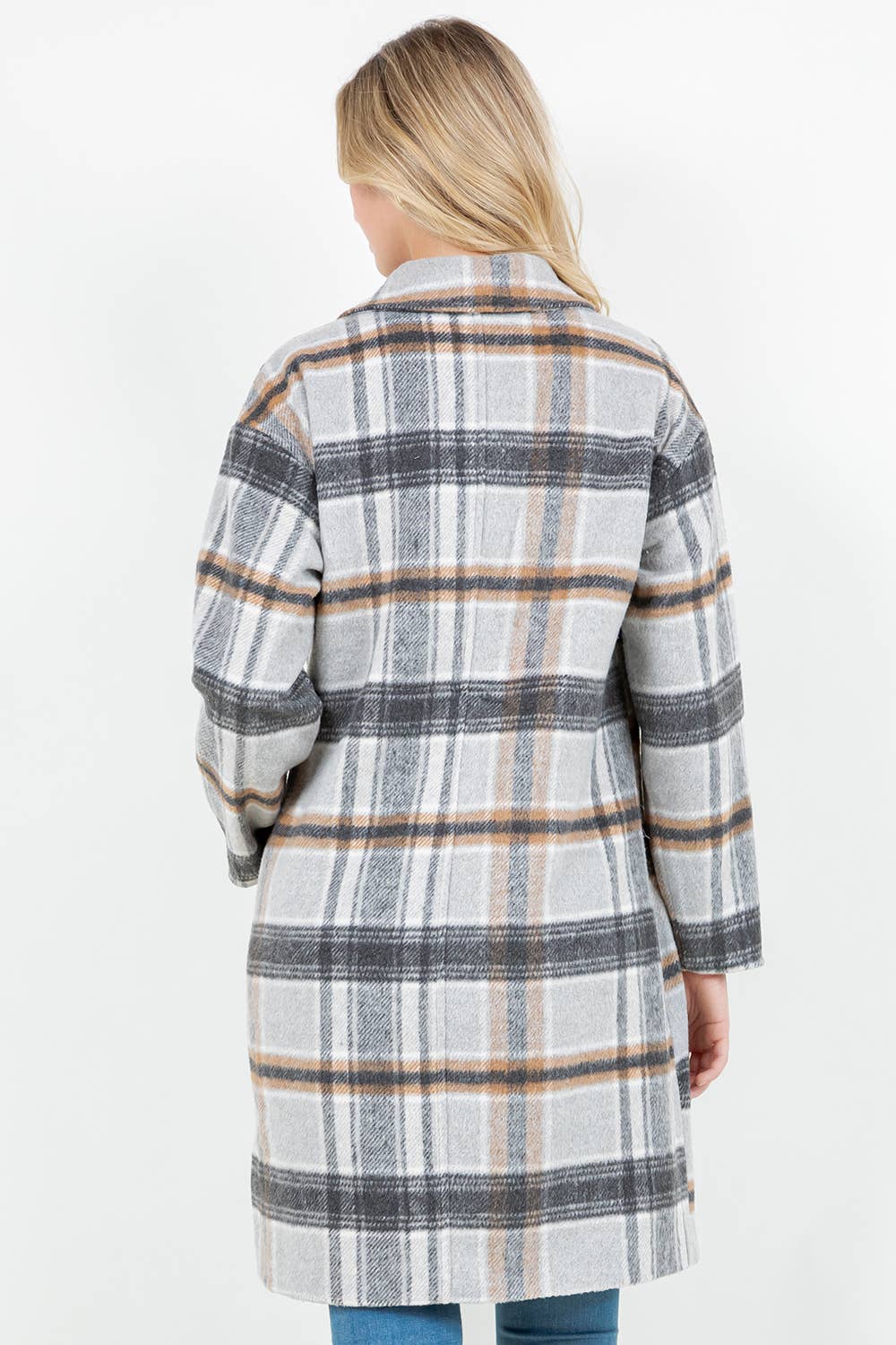 Veracci - Wholesale Coat - Women's - Relaxed Fit Wooly Paid Duster Jacket - Coat12