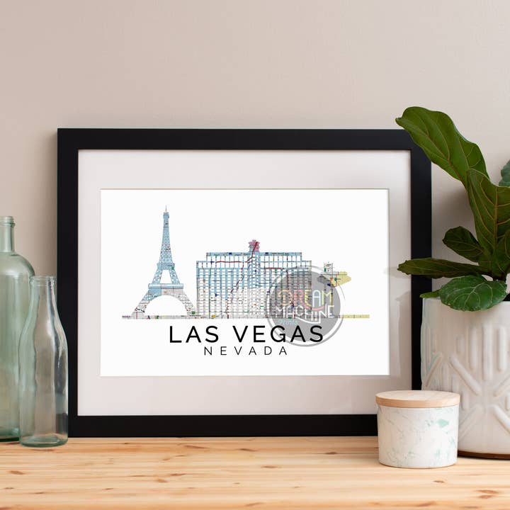 Impression de Las Vegas, Skyline de Las Vegas, art de Las Vegas, affiche de Las Vegas, aquarelle de Las Vegas, impression d'art de Las Vegas, carte de Las Vegas, symbole de la carte de Las Vegas 85 pour la vente par DreamMachine Prints
