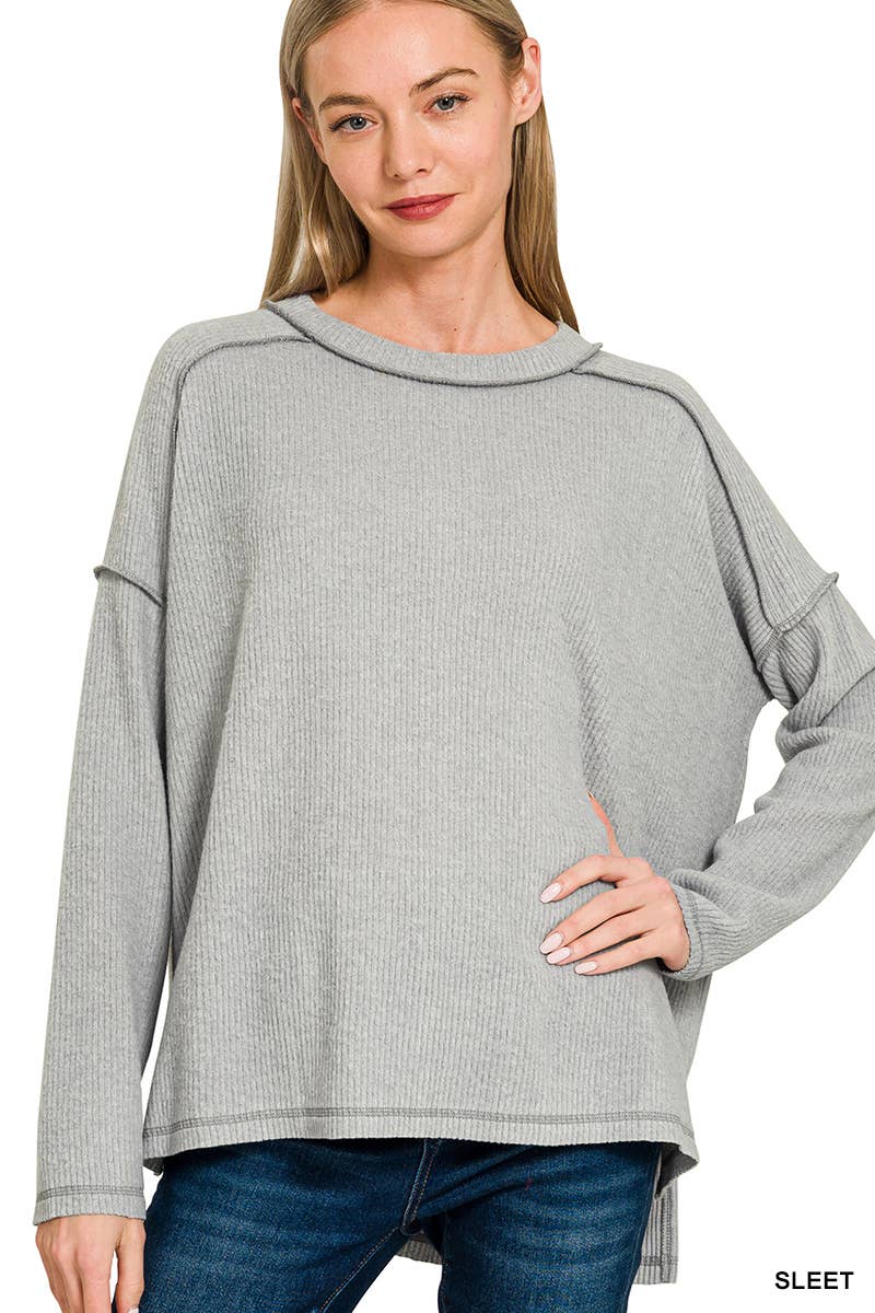 Vanilla Monkey - Wholesale Pullover-trui - Dames - Hacci Hi-low trui met geborstelde geribbelde details10