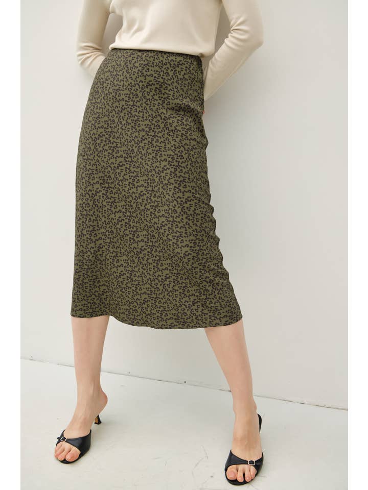 Be Cool - Wholesale Skirt - Women's - PRINT MIDI SKIRT WITH ELASTIC WAISTBAND