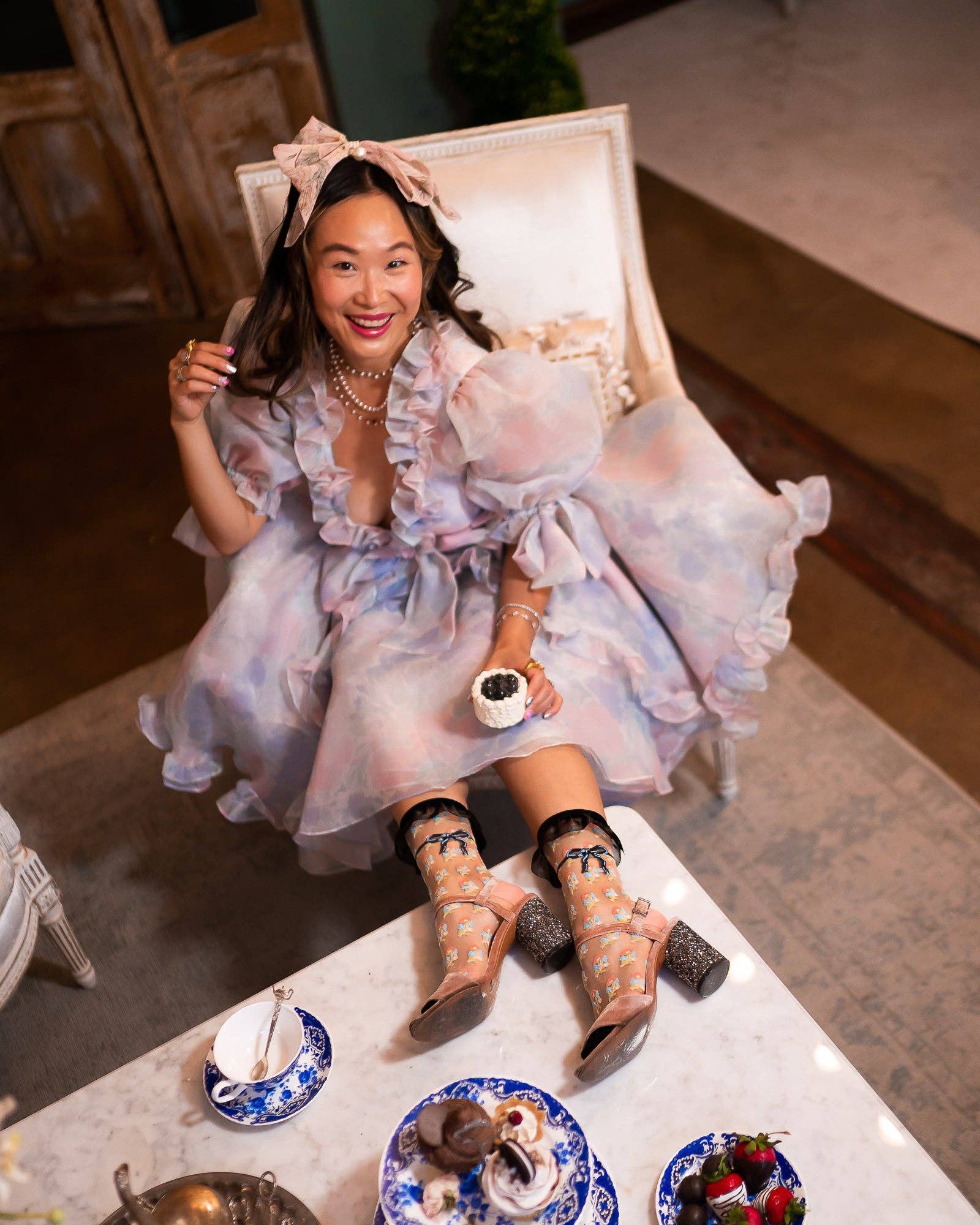 Sock Candy – wholesale Socks – Women's – Repeat Floral Ruffle Sheer Crew Sock5