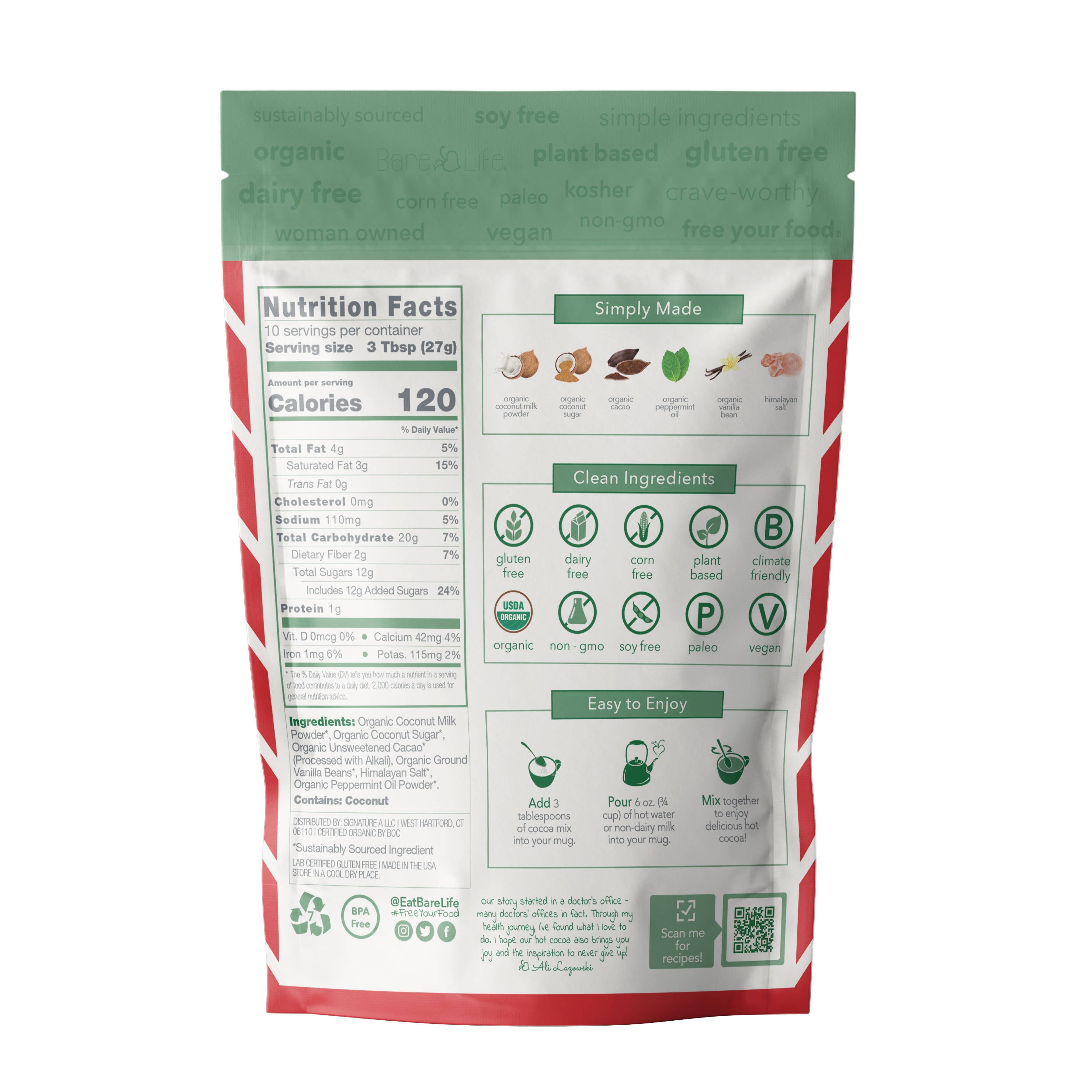 Bare Life - Vente Préparations/kits pour chocolat chaud - Mélange de cacao chaud à la menthe poivrée végétalien et sans produits laitiers - Sachet de 9,52 oz7