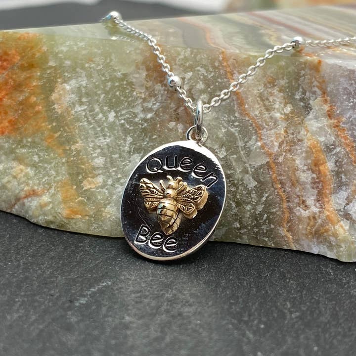 Queen Bee sterling silver and bronze 18" necklace for wholesale by Elizabeth Jewelry