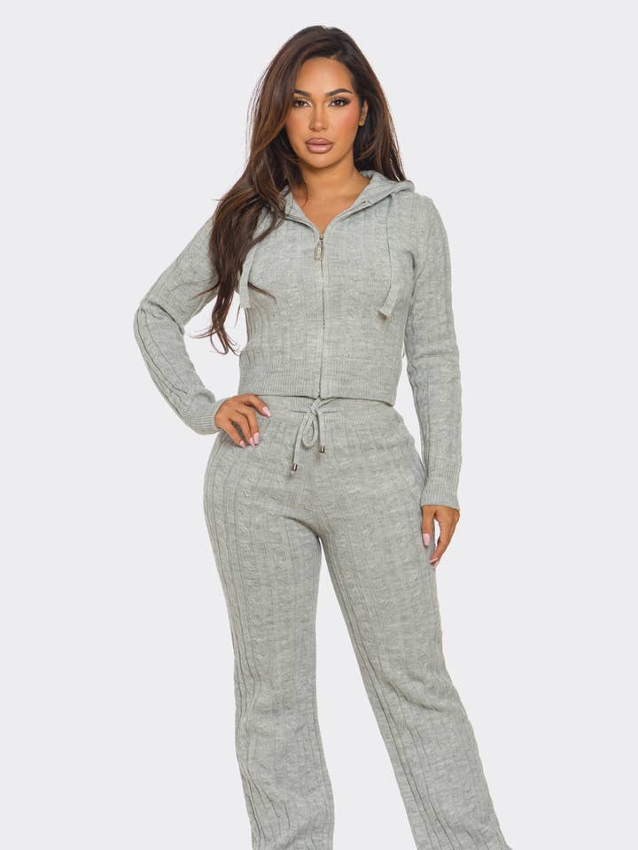 Boswell - Wholesale Top & Pant Set (NOT Loungewear) - Women's - HOODED KNIT TOP AND PANTS SET1