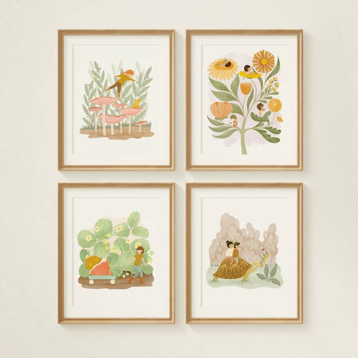 oh, little wren - Wholesale Art Print - Art Print 8x10 | Leaning In | Kid among Mushrooms Kid Art3