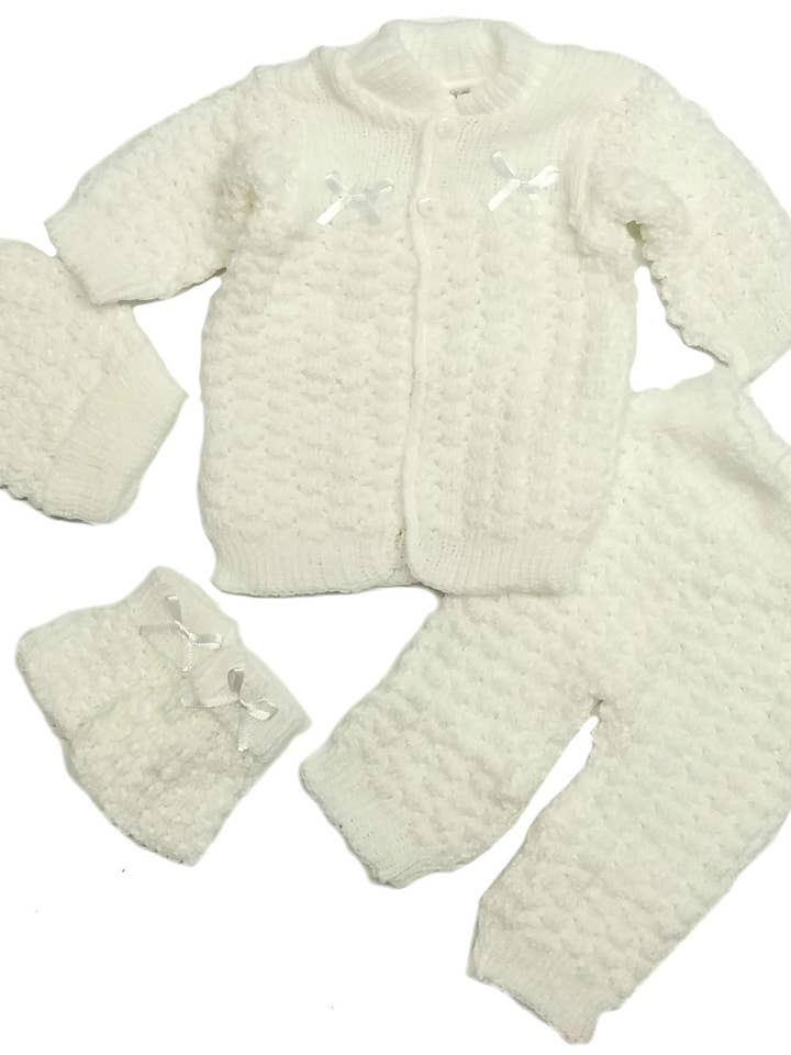 b-one inc - Wholesale Clothing Set - Baby - Wholesale Newborn Crochet Girl Pink Hat Cardigan Sweater Pants Booties 4 Piece Outfit Set2