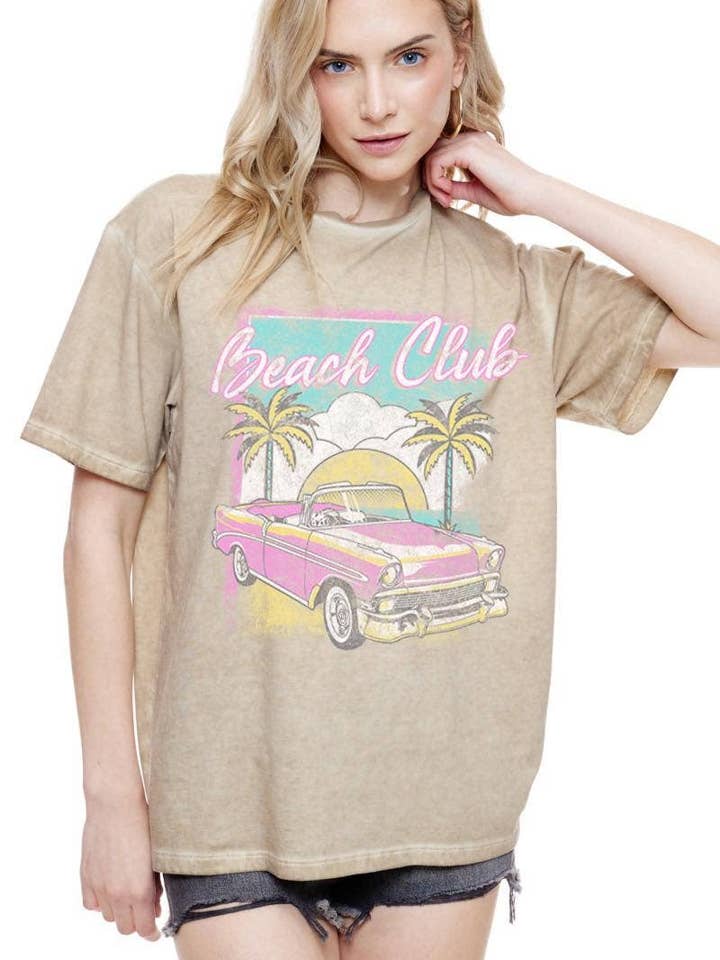 Beach Club Vintage Muscle Car Graphic S/S Lunar Dye Tee for wholesale by Foryeri