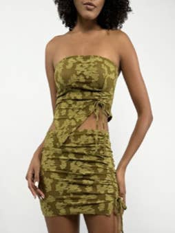 Olive Green Tank Top and Mini Skirt Set_K0100 for wholesale by MEBON