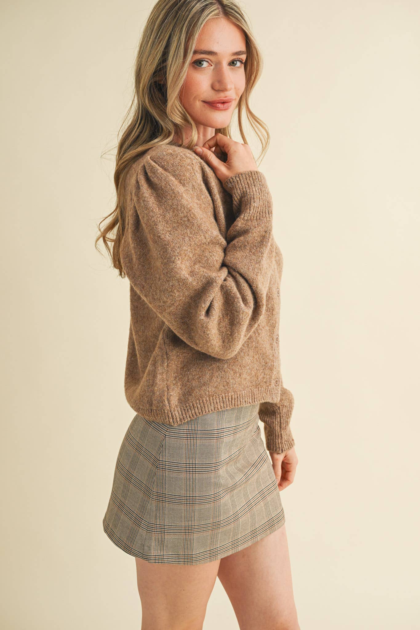 &MERCI - Wholesale Cardigan - Women's - LONG PUFF SLEEVE SWEATER CARDIGAN MSW1101853