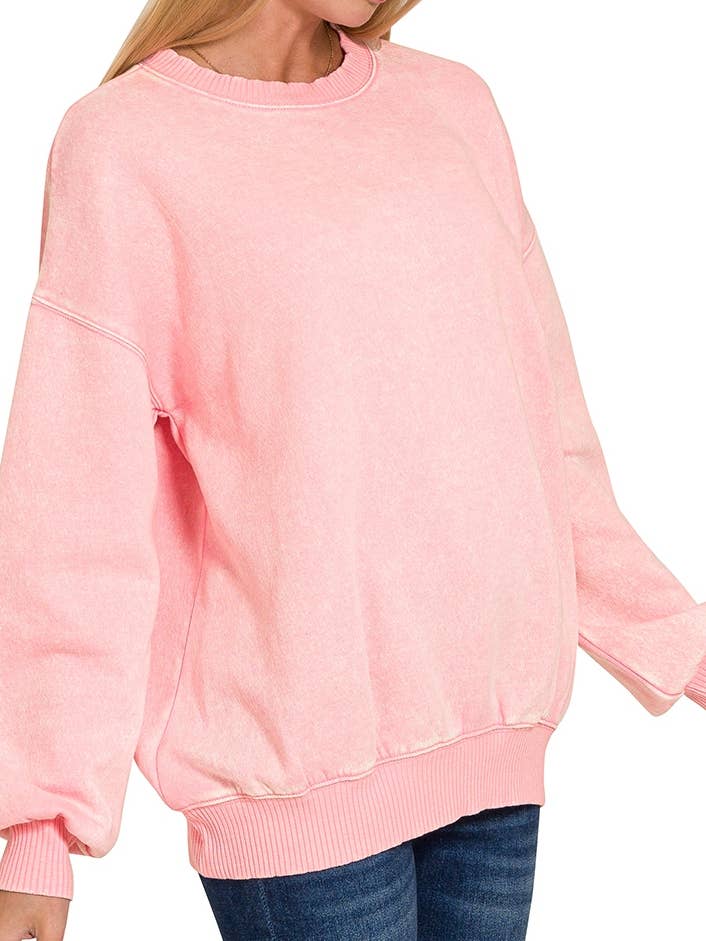 Acid Wash Fleece Oversized Pullover for wholesale by Vanilla Monkey