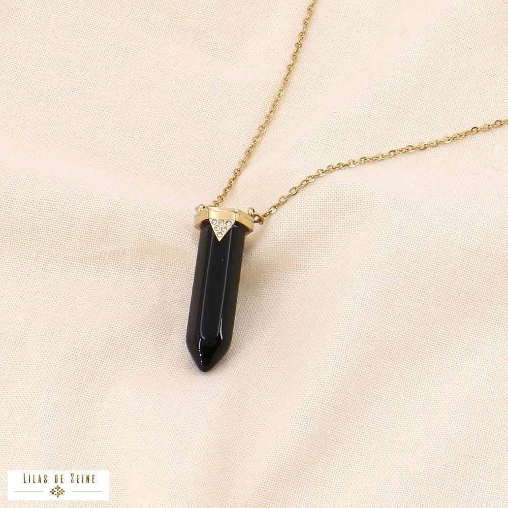 Lilas de Seine - Wholesale Pendant/Charm Necklace - Long necklace steel hexagonal pendant stone rhinestone 01235541