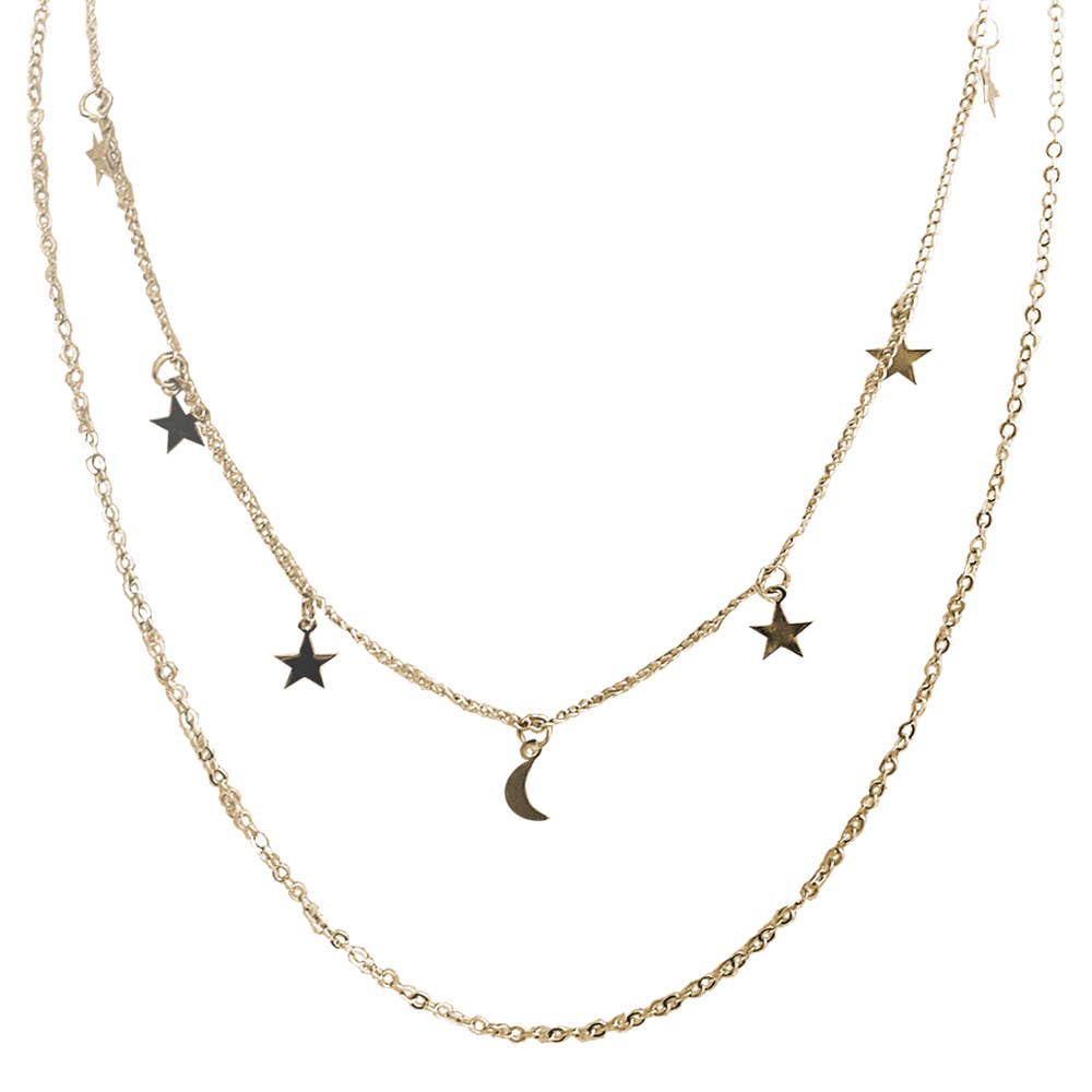 VIE - Wholesale Pendant/Charm Necklace - Star & Moon Layered Necklace0
