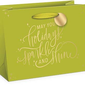 Horizontal Gift Bag Christmas Greetings Lime for wholesale by Lady Jayne