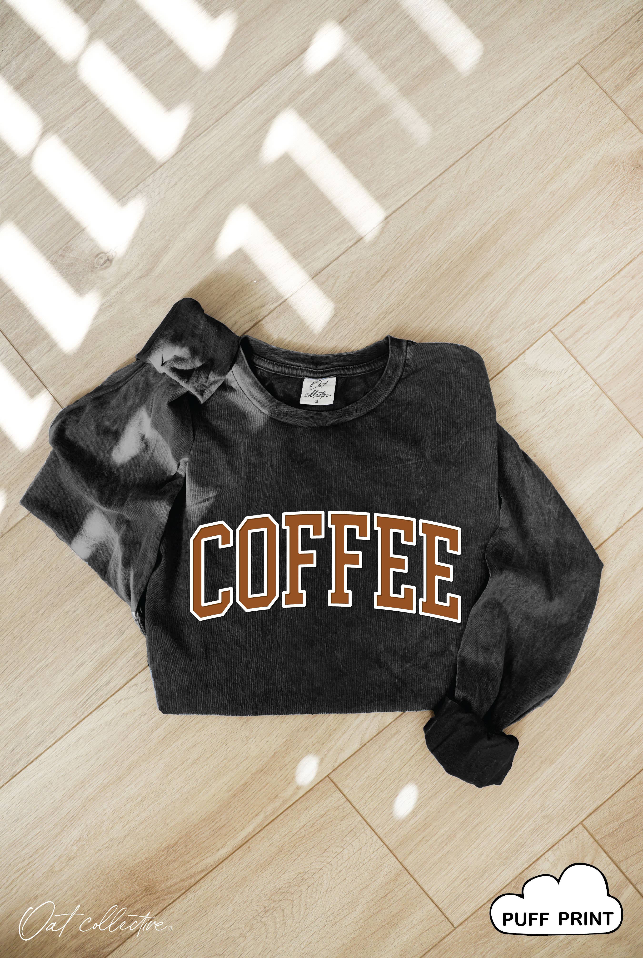 OAT COLLECTIVE - Wholesale T-shirt met print - Dames - COFFEE PUFF Mineral Washed afbeelding met lange mouwen