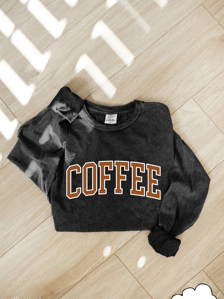 OAT COLLECTIVE - Wholesale Screen Printed T-Shirt - Women's - COFFEE PUFF Mineral Washed Long Sleeve Graphic 0