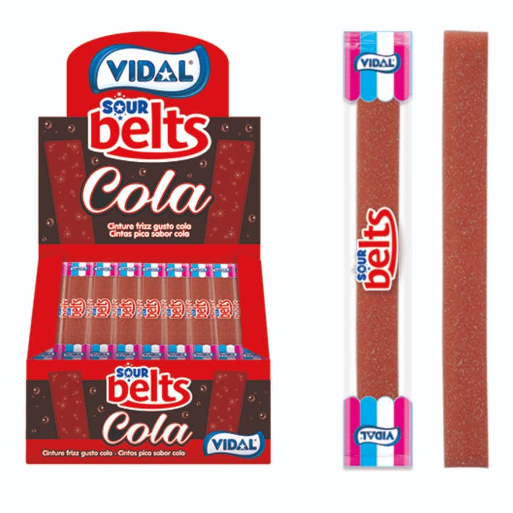 Vidal Sour Cola Belts Tray Individually Wrapped 150ct for wholesale by Long Island Candy Factory