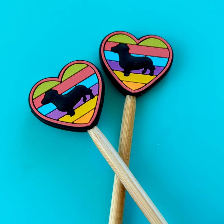 Knitting Needle Point Protectors - Doxie Heart Love Rainbow for wholesale by Comma Craft Co
