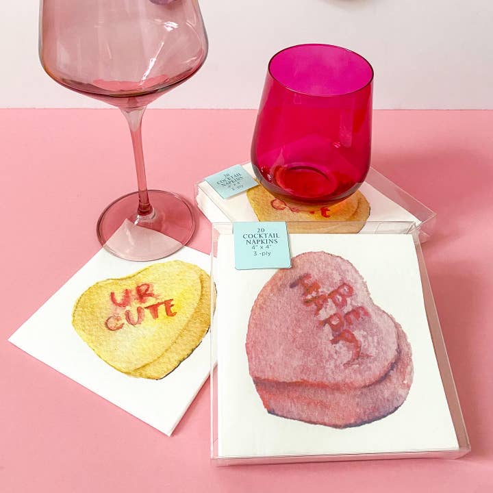 Tovaglioli da cocktail per San Valentino ad acquerello Be Happy per la vendita all'ingrosso da parte di Grace Langdon Art