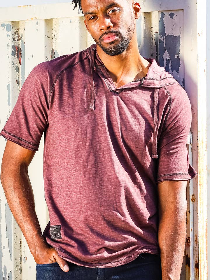 ZIMEGO Sweat à Capuche Vintage Teint à Manches Courtes Raglan Henley pour la vente par ZIMEGO