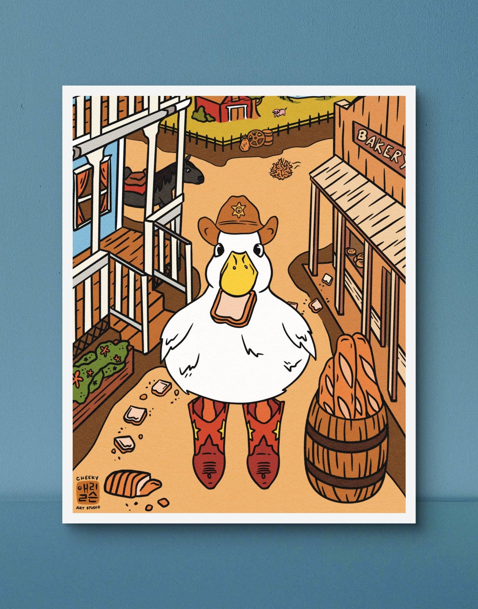 Cowboy Duckie Art Print for wholesale by Cheeky Art Studio