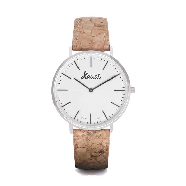 Vit vegansk klocka med korkrem | Basic kork för wholesale av Kauai watches