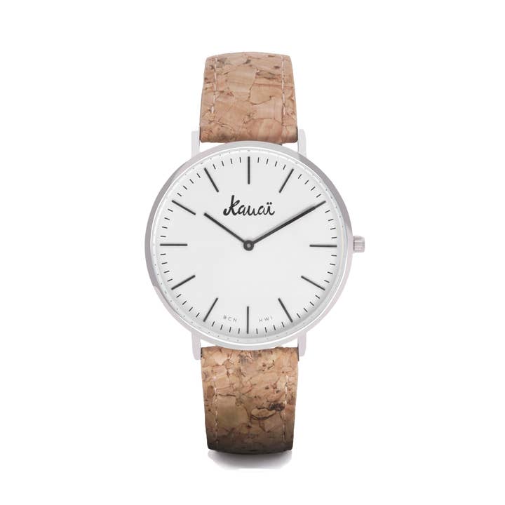 White vegan watch with cork strap | Basic cork for wholesale by Kauai watches