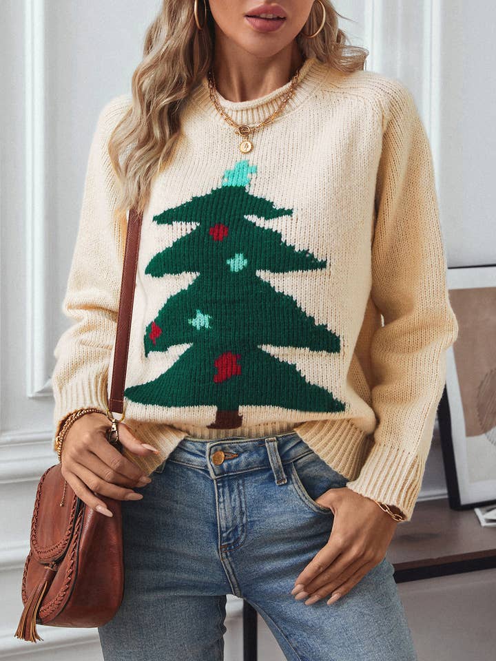Lily Clothing - Wholesale Knit Sweater - Women's - CHRISTMAS TREE CREW-NECK LONG-SLEEVED PULLOVER