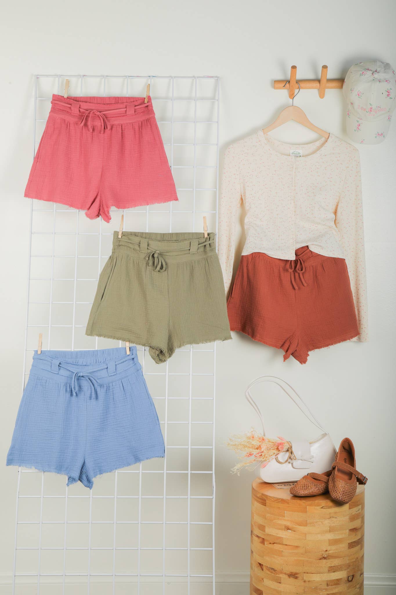 VERY J - Wholesale Shorts - Women's - NP70879-Cotton Gauze Shorts W/ Front Tie10