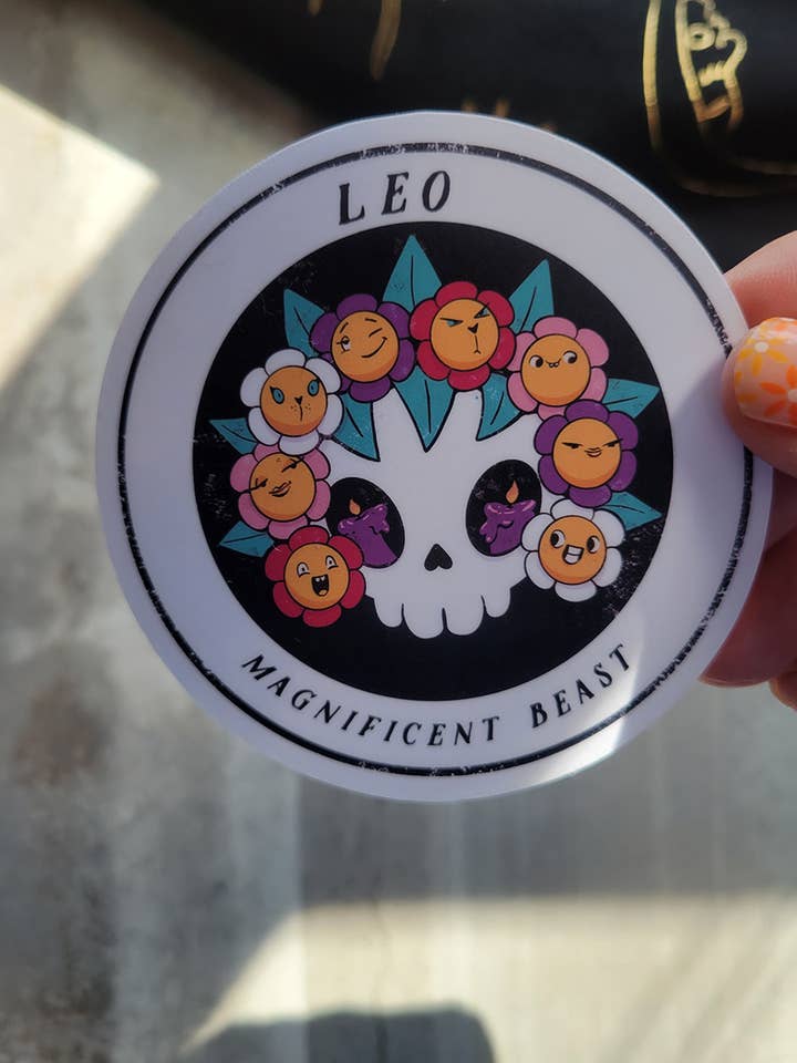 Witchy Leo Skull Zodiac Sticker for wholesale by by Sarah Simpson