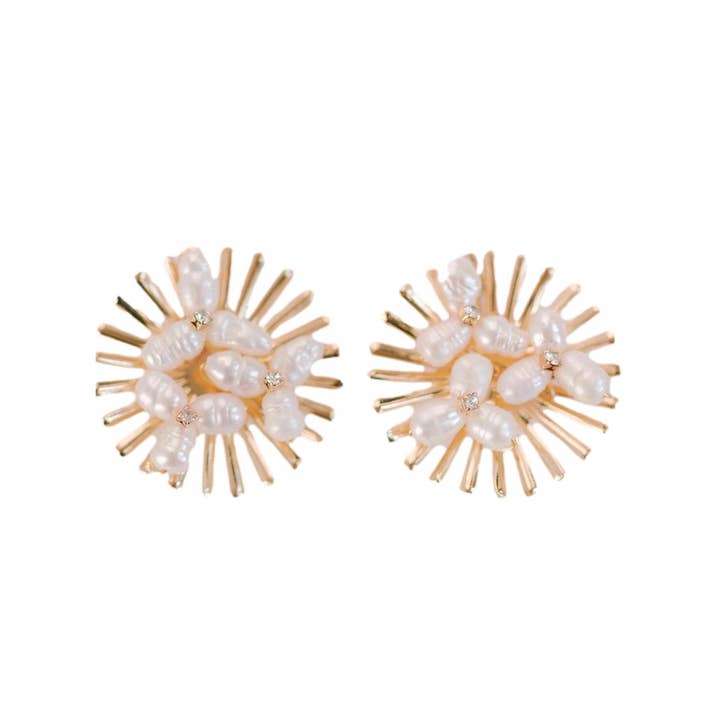 St Armands Designs of Sarasota - Wholesale Stud/Post Earrings - Sunburst Pearl Statement Stud Earrings