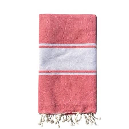 Fouta tradi rosso corallo, Telo mare cotone riciclato per la vendita all'ingrosso da parte di SoBeach