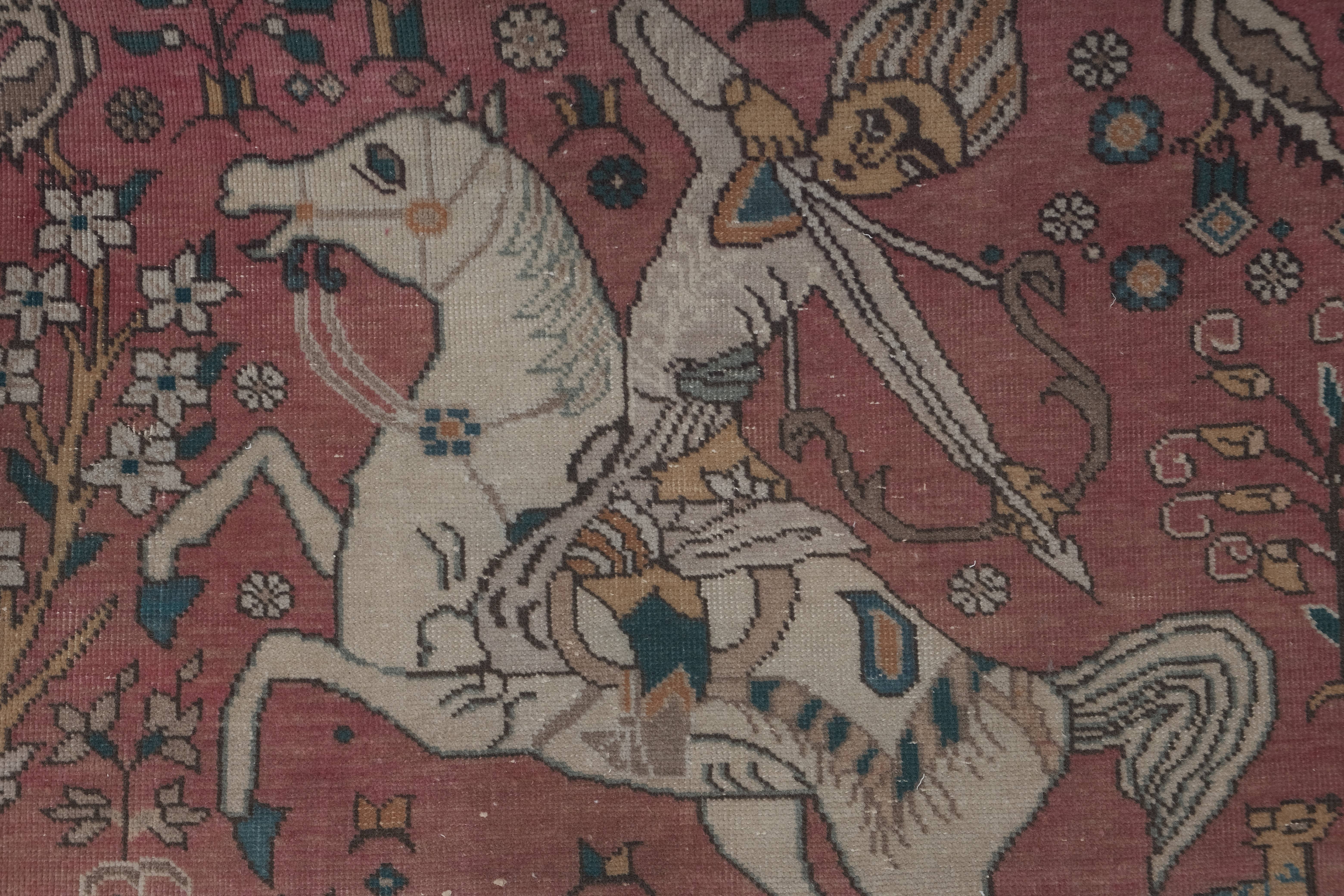 Vintage Pillows Store - Wholesale Runner Rug - Turkish Pictorial Horse Rug 3'6'' X 13'4''4