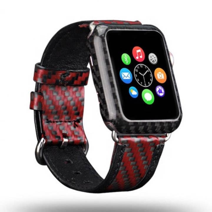 CD Red Carbon Leather Strap Apple Watch for wholesale by Carbon Deluxe