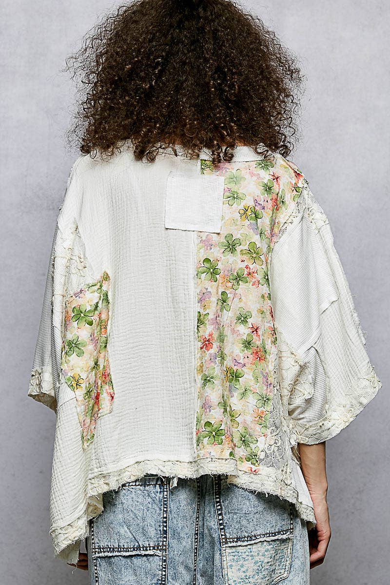 Pol Clothing - Wholesale Blouse - Women's - Round Neck Double Gauze Floral Woven Top8