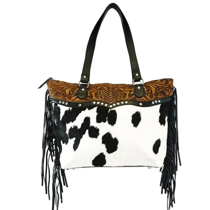 Rodeo - Wholesale Tote Bag - Women's - Hair on genius leather cowhide tote bag with fringes1