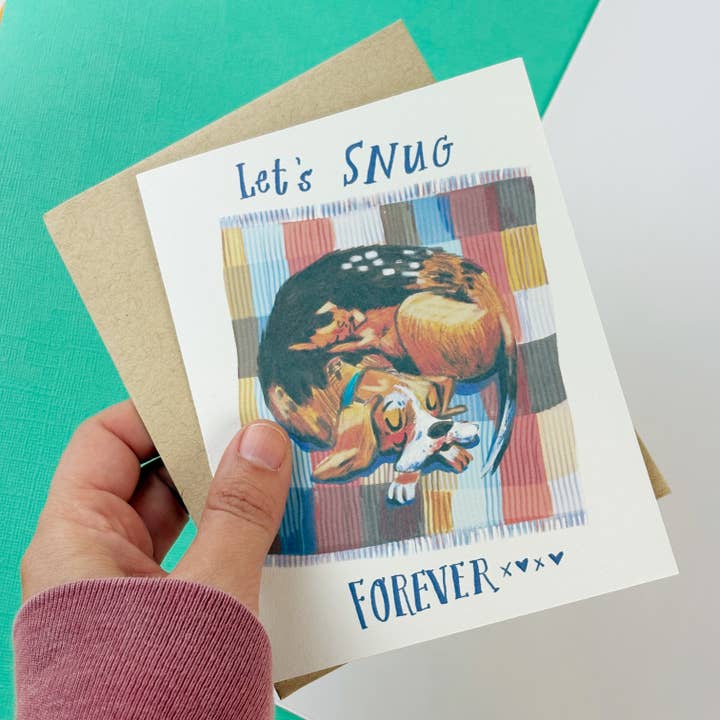 Let's Snug Forever Dog Love Greeting Card for wholesale by Kendra Lee Miller Art