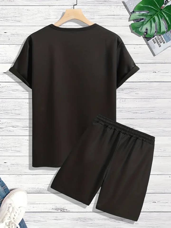 Lucky Avocado - Wholesale Top & Short Set (NOT Loungewear) - Men's - Street Style, Men's 2Pcs, Casual Color Block T-shirt Shorts