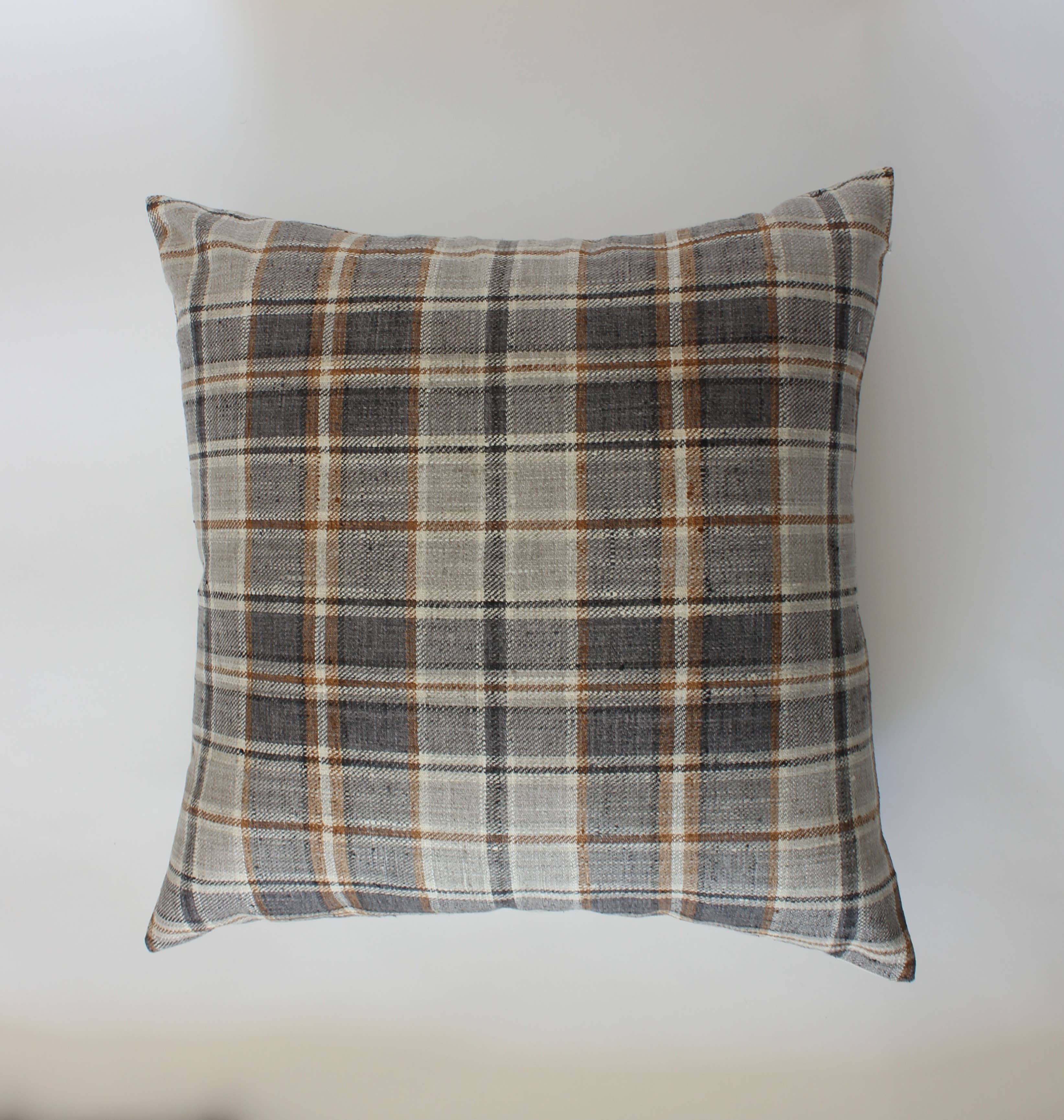 Textileish - Wholesale Throw pillow cover - Brown Plaid Throw Pillow Cover, Neutral Beige Pillow | Nolan7