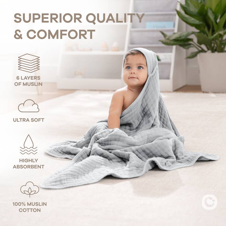Comfy Cubs - Wholesale Hooded towel – Child & baby - Hooded Baby Towel, 6 Layer 100% Muslin Cotton by Comfy Cubs41