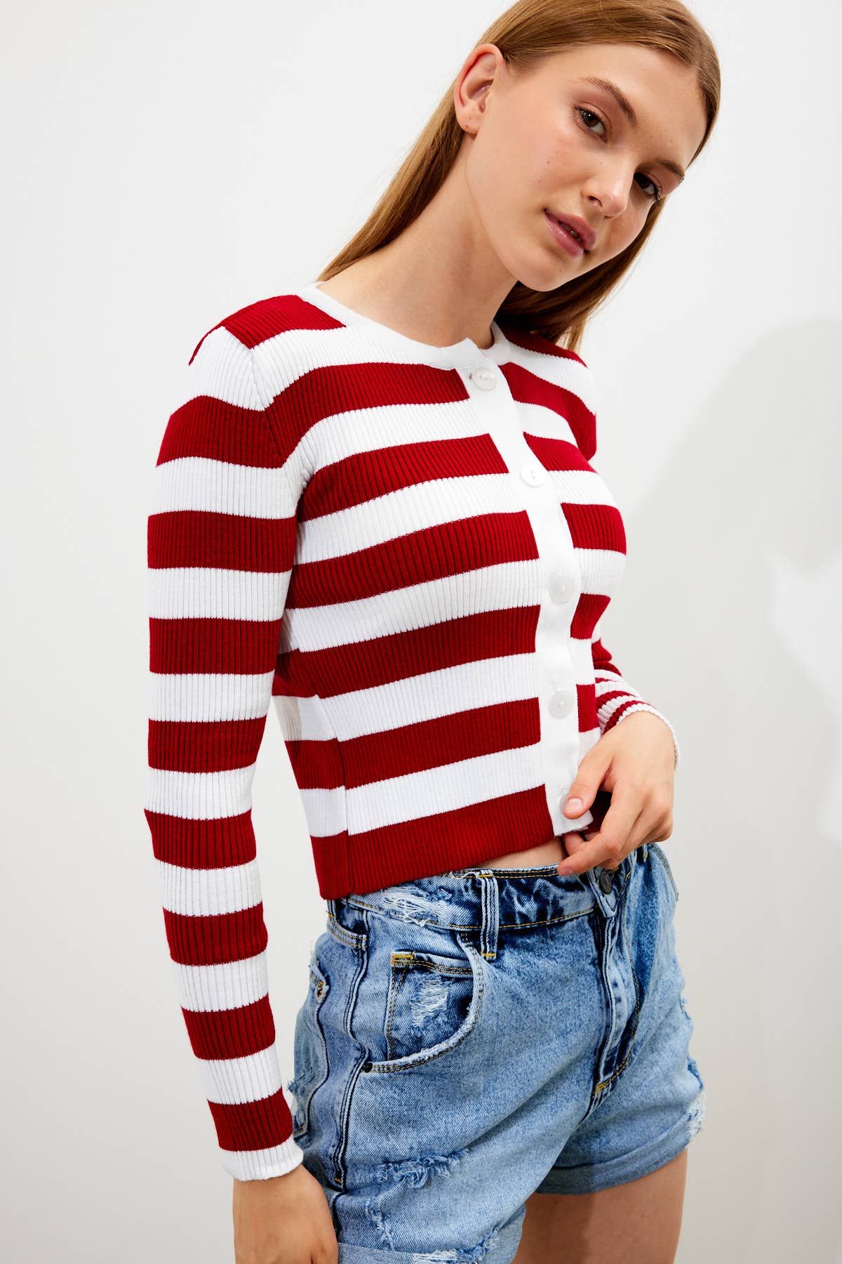 VAV NEW YORK - Wholesale Knit Top - Women's - Women's Striped Knit Top Button Down Knit Blouse Slim Fit17