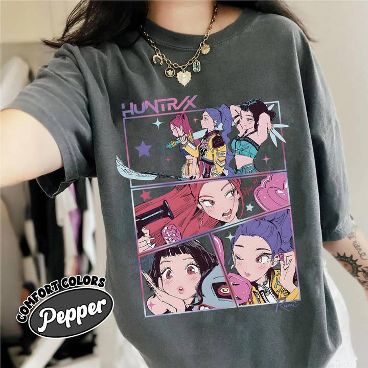 ClevorFit - Wholesale T-Shirt (Graphic) - Unisex - Huntrix Kpop Demon Hunters Comfort Colors Tee, Anime Sweater1
