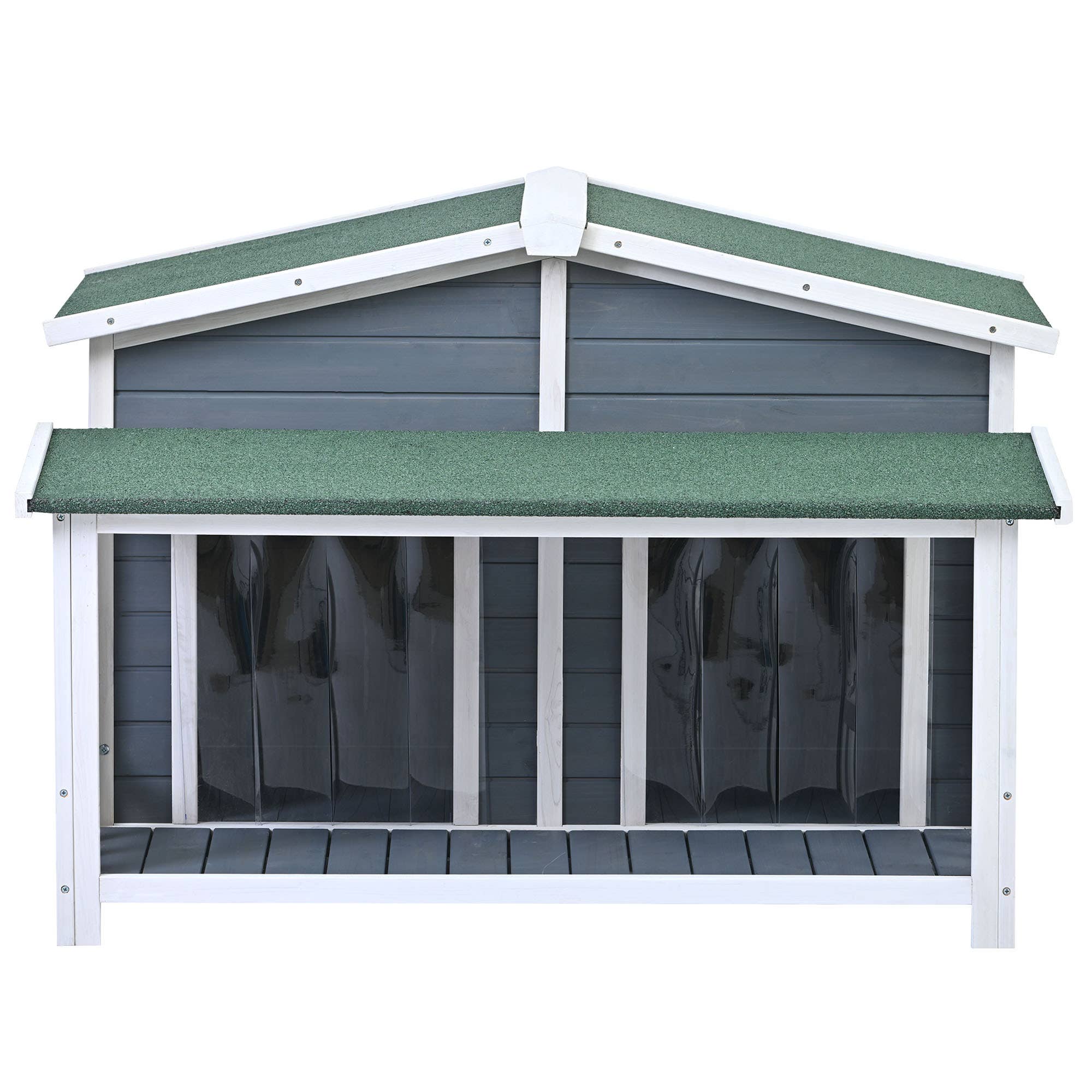 Gray Large Wooden Dog House with Porch, 2 Doors, Cabin Style for wholesale on Faire15