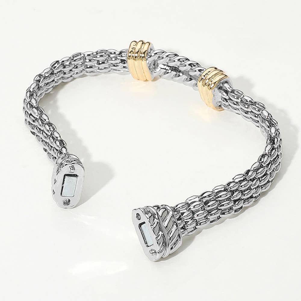 Sensibling Corp. – wholesale Link & chain bracelet – 14K Gold Plated Two Tone Center Bar Accent Woven Chain Magnetic Bracelet2