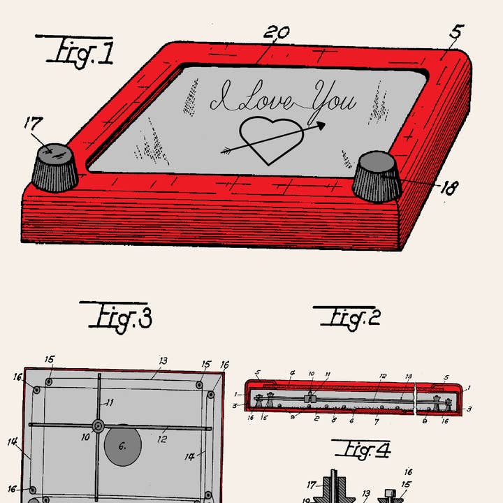 PATENT PRESS GREETING CARDS - Vendita all'ingrosso Biglietti d'amore - Biglietto di auguri Etcha-Sketch Love Tracing Device