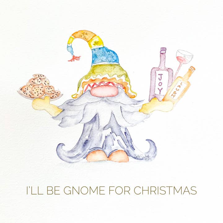 "I'll Be Gnome For Christmas" (boy) Seasonal Print for wholesale by Beth Suter Art