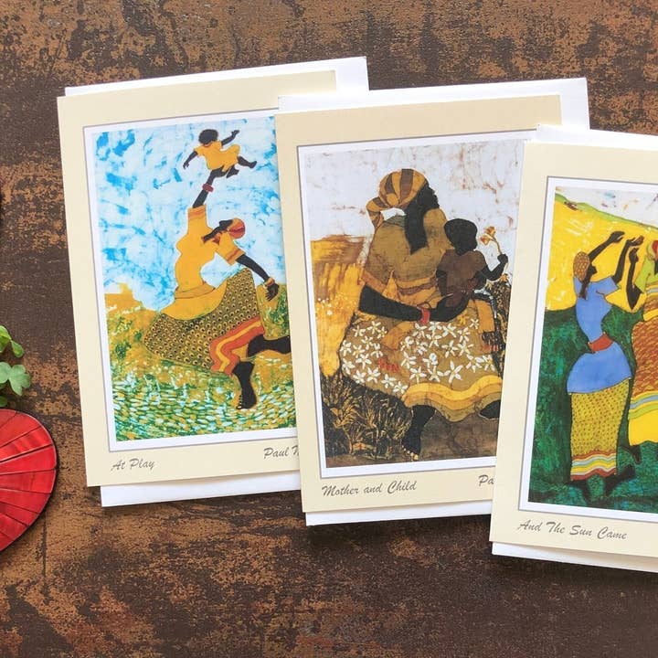 Sisterhood/ Notecards / Africa/ Batik / Art by Paul Nzalamba for wholesale by Nzalamba Art Works